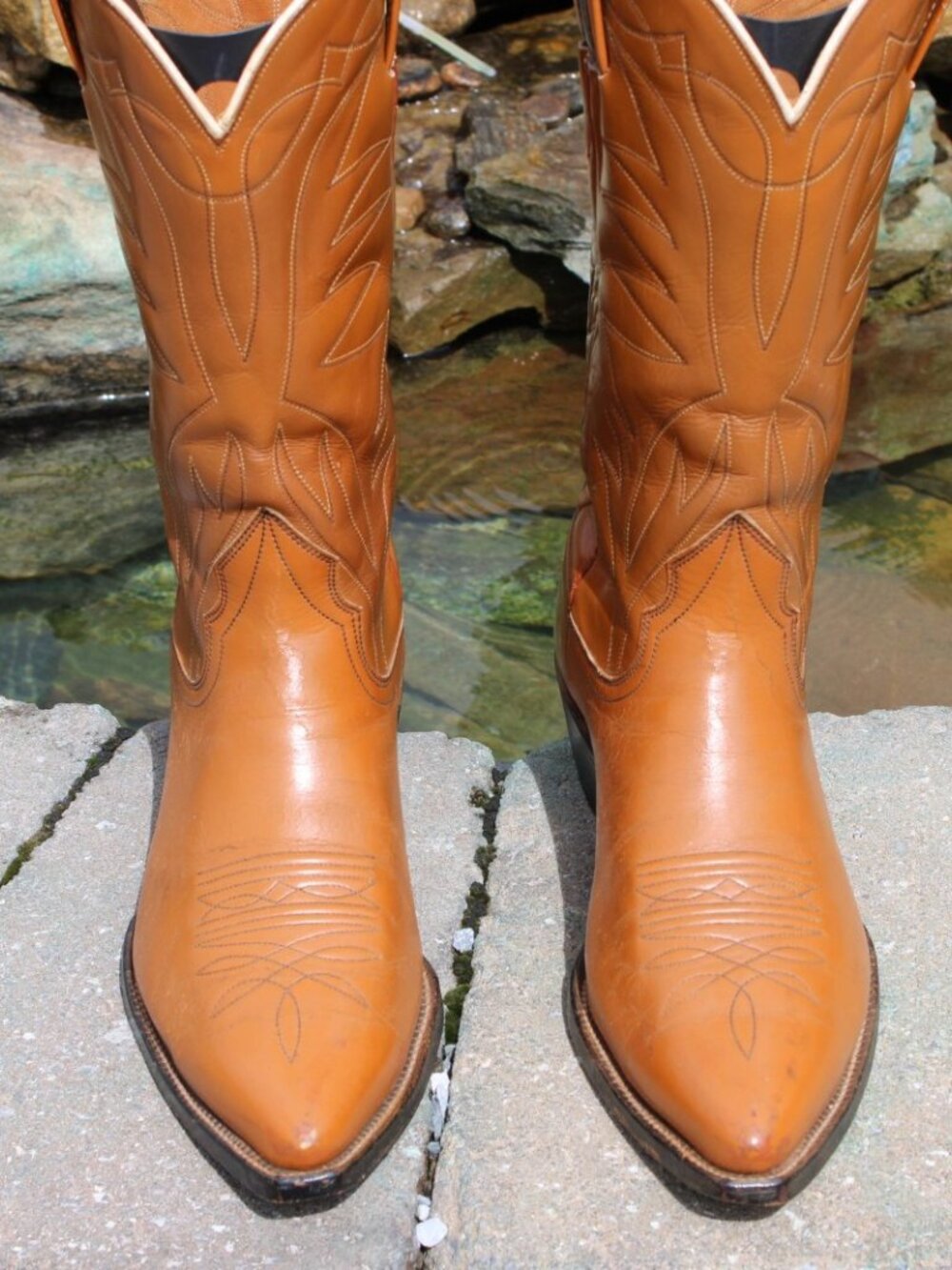 Nocona beige patent leather Men's Western Cowboy Boots Size 9E